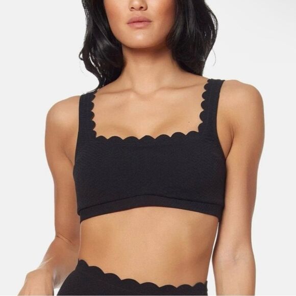 NWT Jessica Simpson Black Scalloped Bralette Bikini Top Square Neck Women XL - Picture 2 of 7